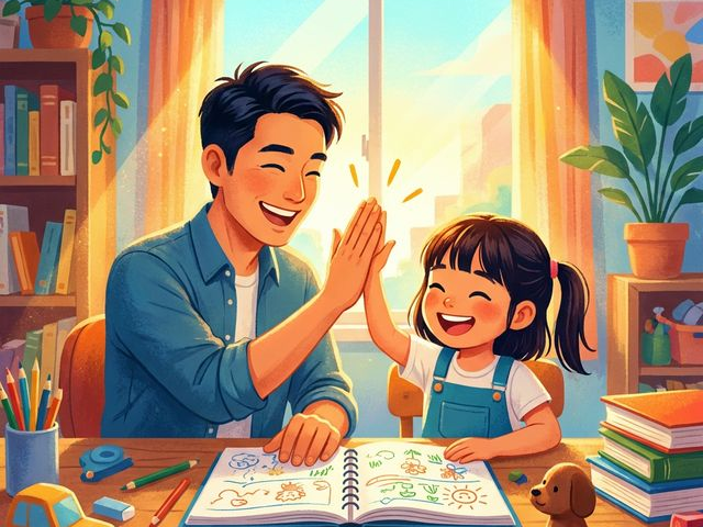 子どもとハイタッチして褒める父親